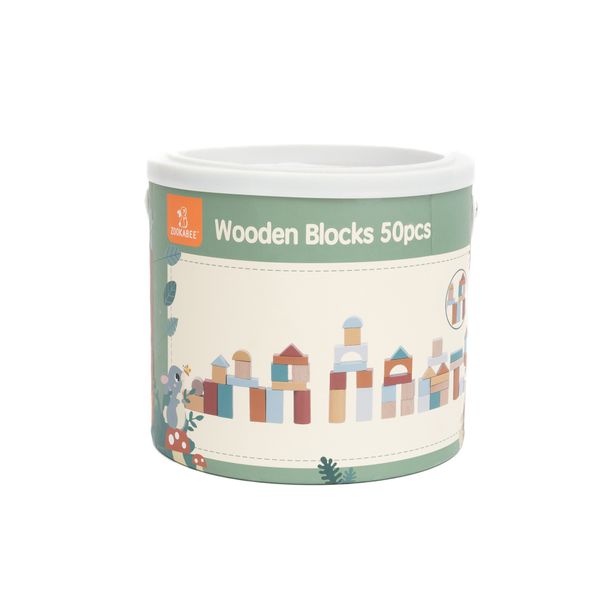 Zookabee Wooden Blocks 50pc - with Shape Sorter Lid