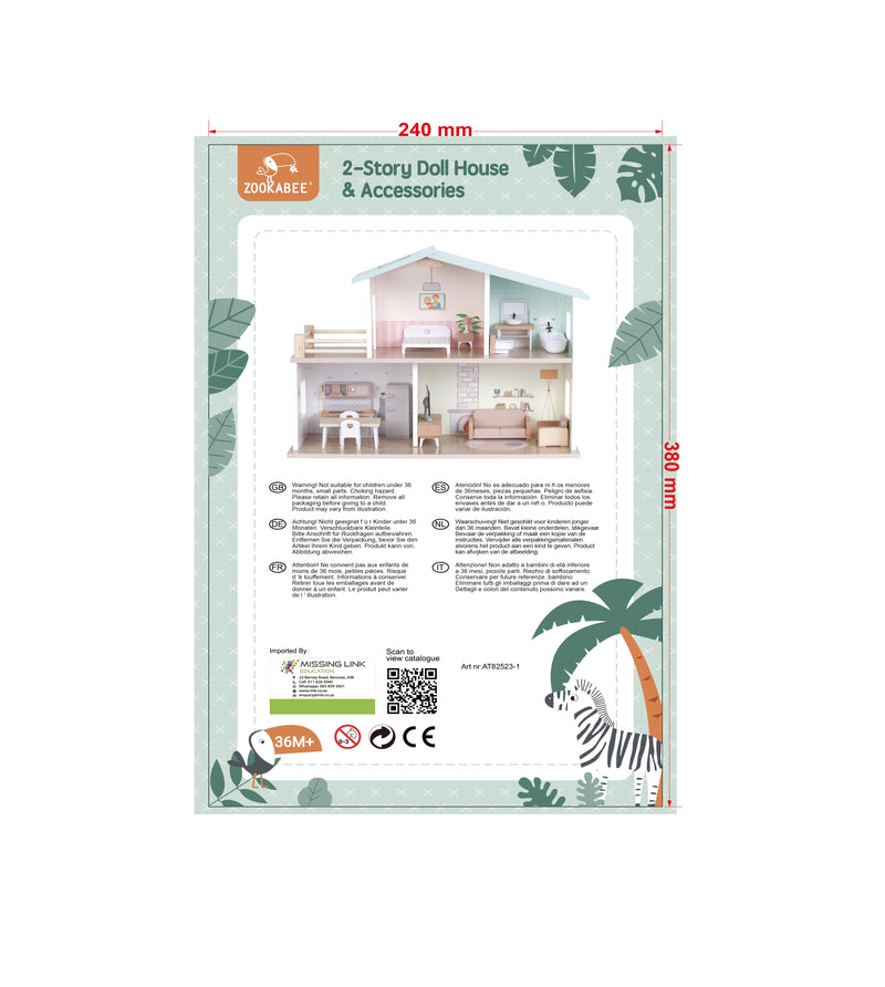 Zookabee 2-Storey Wooden Dollhouse Furnished