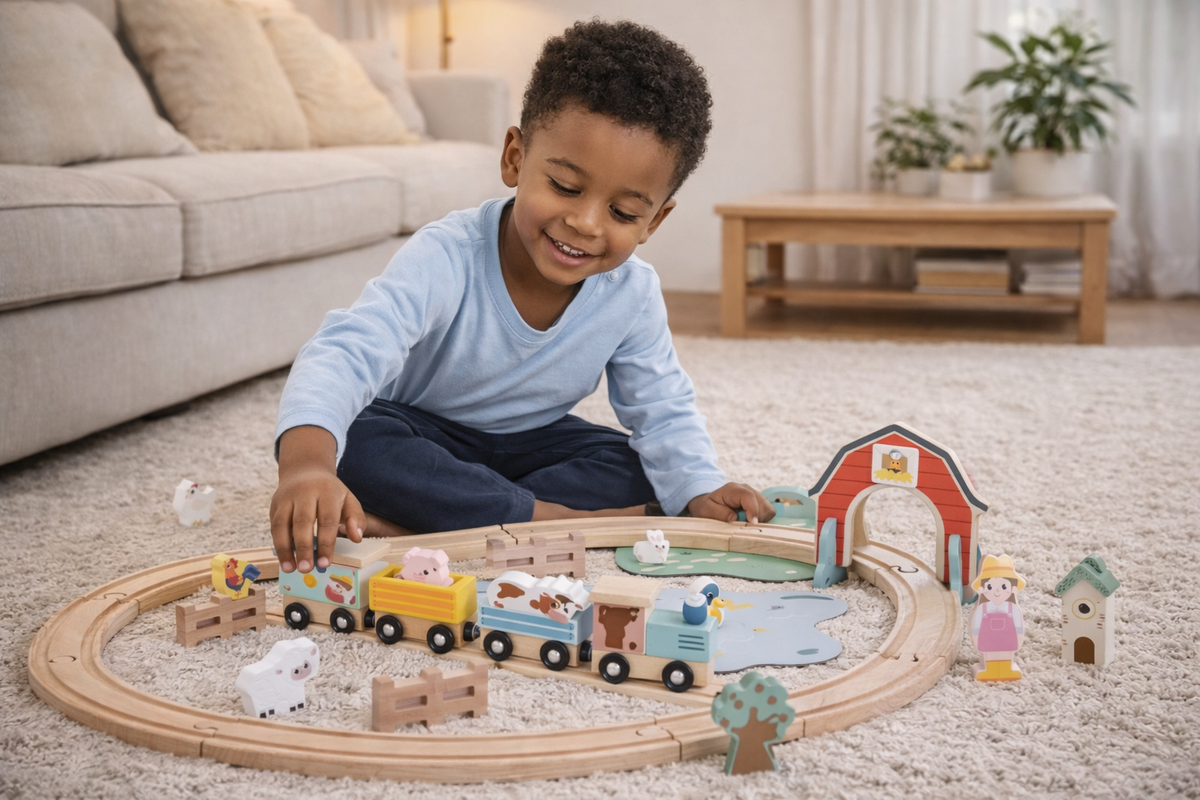 ペピーキッズ Zookabee Wooden Farm Train Set With Accessories - 34 Piece