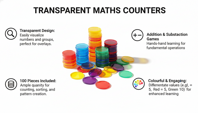 Maths Counters - Transparent (200 Piece - 2.5cm diameter) (Learn Count