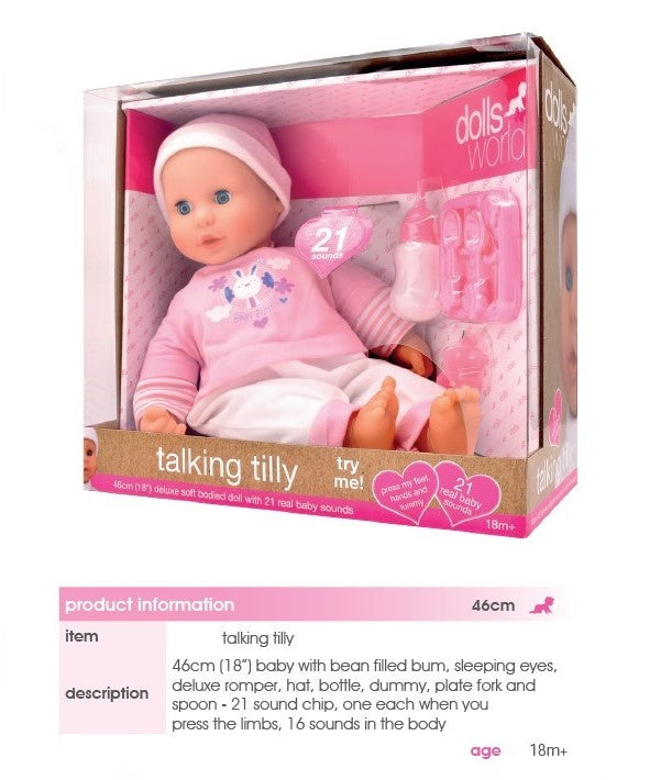 Dollsworld Talking Tilly Doll with 21 Real Baby Sounds 46cm (18”)