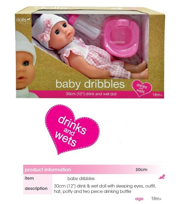 Dollsworld Baby Dribbles Drink & Wet Doll 30cm (12")