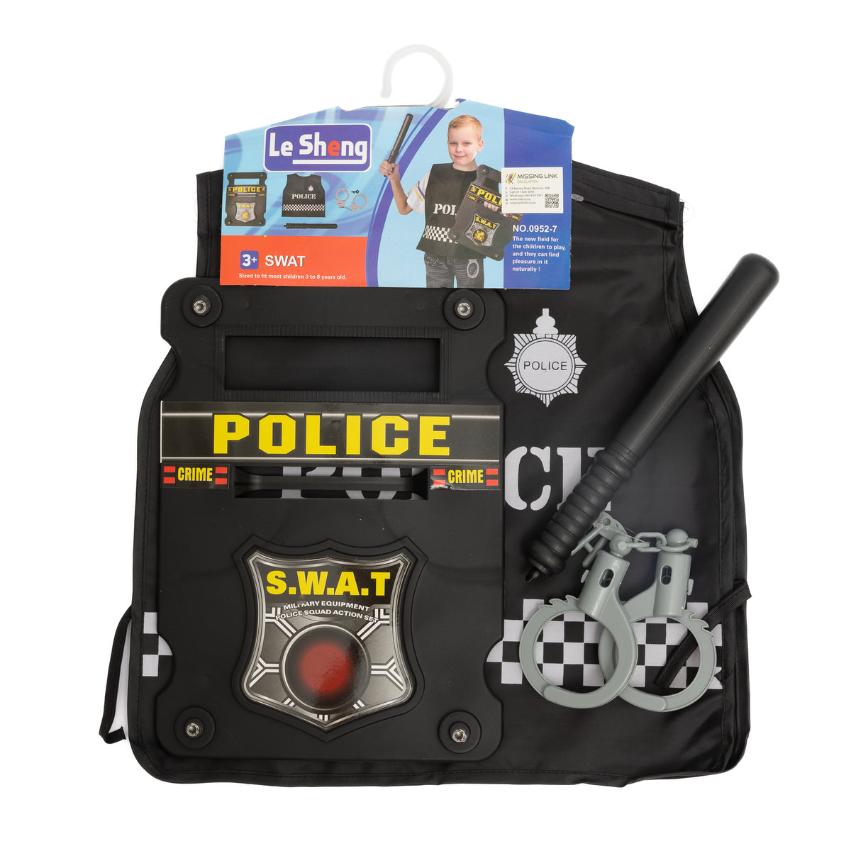 Policeman-Police Officer SWAT Costume With Shield Baton
