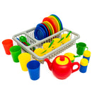 Pretend Play Kids Tea & Dinner Party Set with Drainer Rack - 43 Pieces Boxed