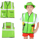 Construction Worker Role Play Costume Set With Tools - Green