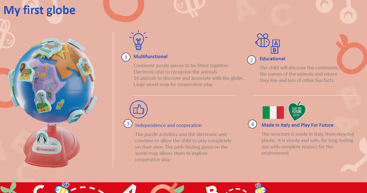 Clementoni – Mon Premier Globe Terrestre Interactif (version DK/NO) – Jeu éducatif Pour Enfants – Découverte Géographie