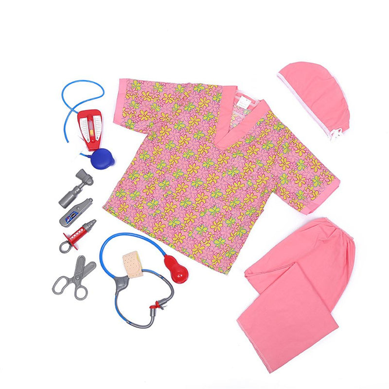 Nurse Role Play Costume Set with Accessories Flower Print