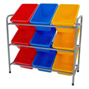 Storage Rack Organiser With 9 Bins And Steel Frame