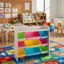 9 Bin Storage Organiser with Top Shelf and Wooden Frame