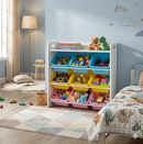 9 Bin Storage Organiser with Top Shelf and Wooden Frame