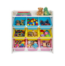 9 Bin Storage Organiser with Top Shelf and Wooden Frame