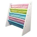 Book Rack Storage Organizer with Wooden Frame - White & Pastel Colors