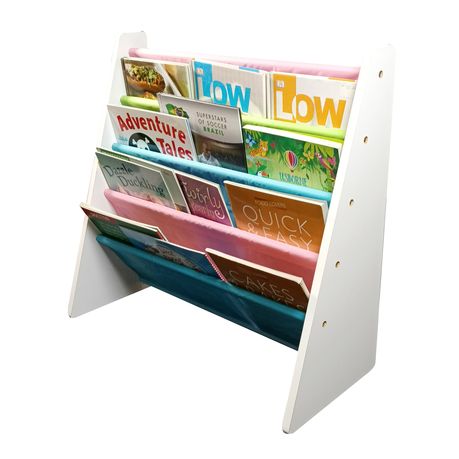 Book Rack Storage Organizer with Wooden Frame - White & Pastel Colors