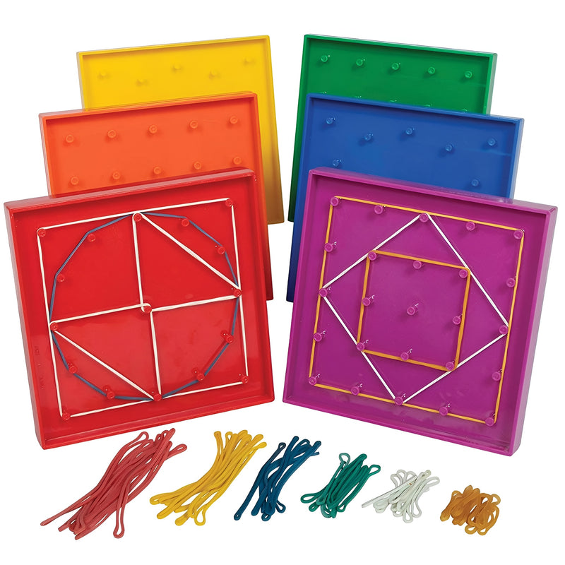Geometry Geoboard Set - 12,6cm (6 Boards, 144 Rubber Bands)