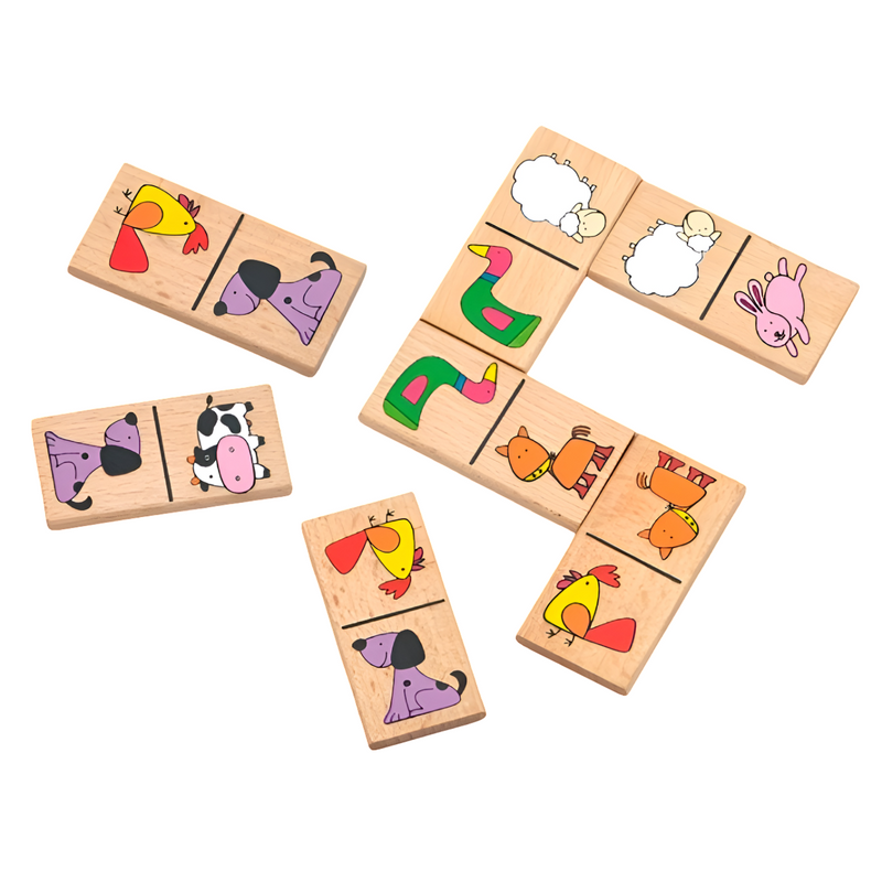 Viga Wooden Dominoes Farm Animals 28-Piece Set, Multicolour