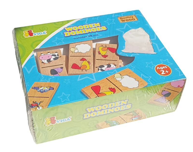 Viga Wooden Dominoes Farm Animals 28-Piece Set, Multicolour