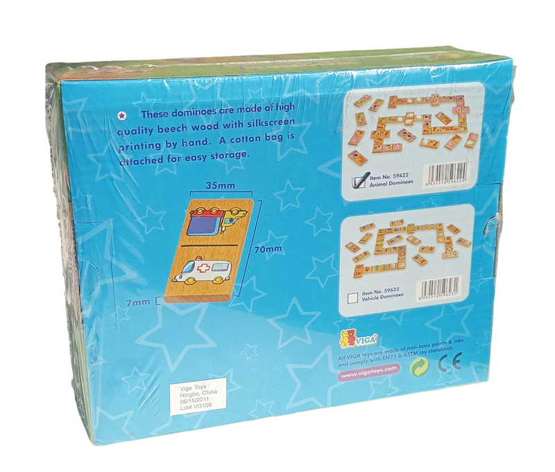 Viga Wooden Dominoes Farm Animals 28-Piece Set, Multicolour