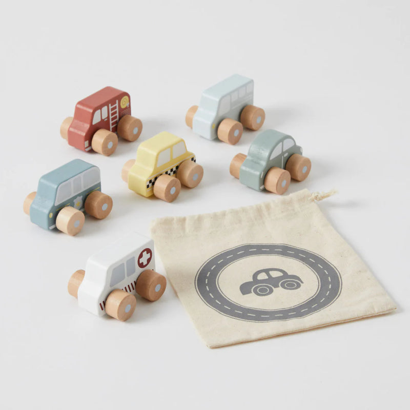 Zookabee Wooden Vehicle Car Set 6pc with a Carry Bag