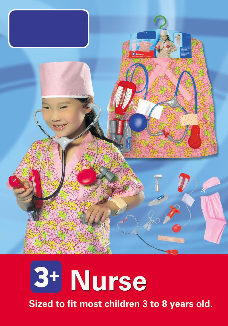 Nurse Role Play Costume Set with Accessories Flower Print