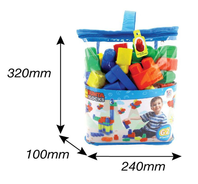 SUNTA Boys Building Blocks Round Edges & Stickers - 62 Pieces In Carry Bag (7273176924315)