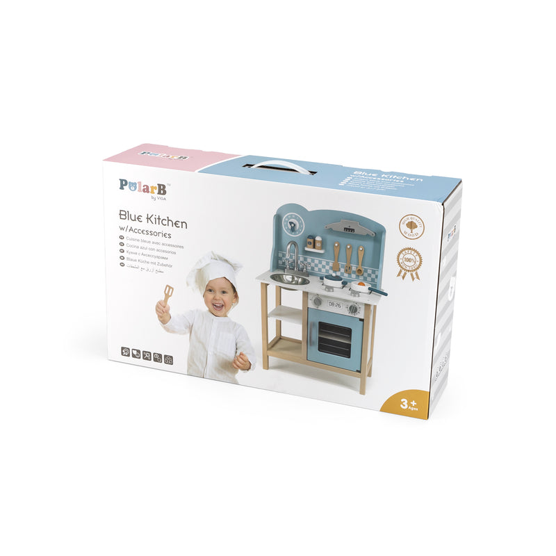 Viga Wooden Toy Kitchen With Sink, Stove & Accessories Blue (7015832584347)