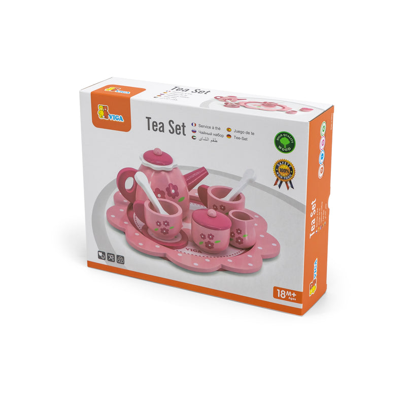 Viga Pink Tea Set (on Tray 11 Piece) - Flower Print (7411650920603)