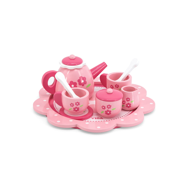 Viga Pink Tea Set (on Tray 11 Piece) - Flower Print (7411650920603)
