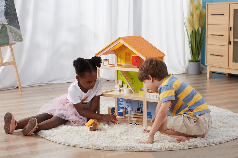 Viga  Three Story Furnished Wooden Dollhouse (7265079034011)