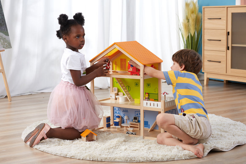 Viga  Three Story Furnished Wooden Dollhouse (7265079034011)