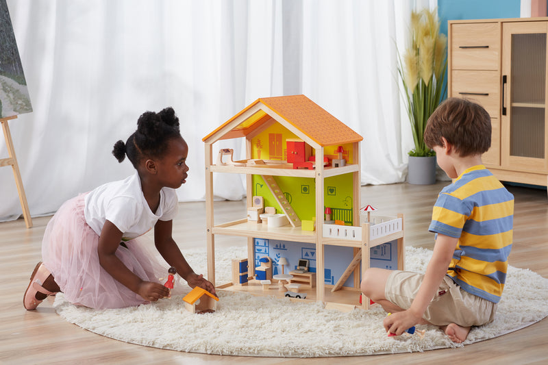 Viga  Three Story Furnished Wooden Dollhouse (7265079034011)