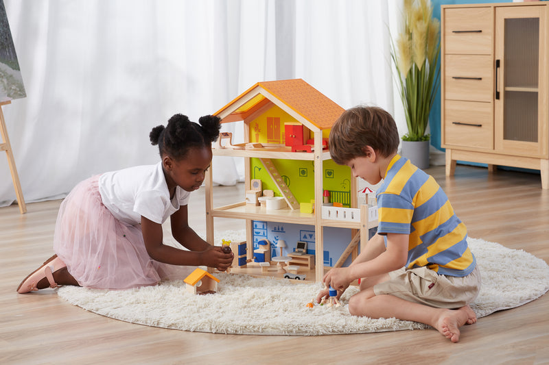 Viga  Three Story Furnished Wooden Dollhouse (7265079034011)