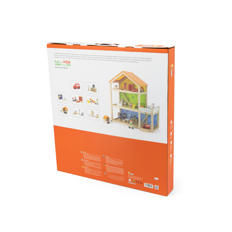 Viga  Three Story Furnished Wooden Dollhouse (7265079034011)