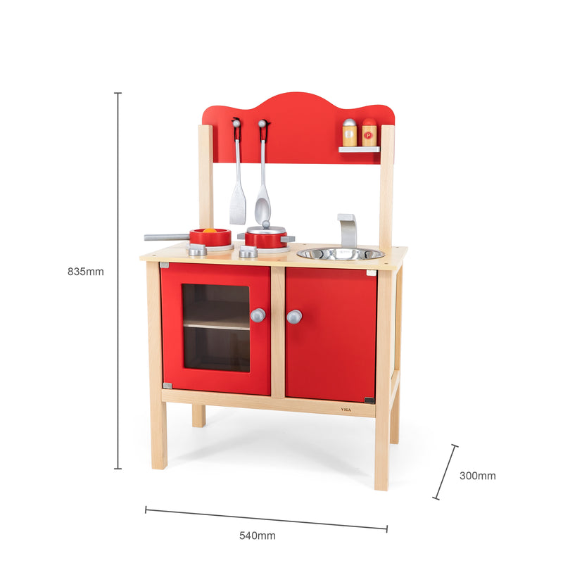 Viga Noble Wooden Toy Kitchen Red (Stove, Sink & Cupboard & accessories) (7015811186843)