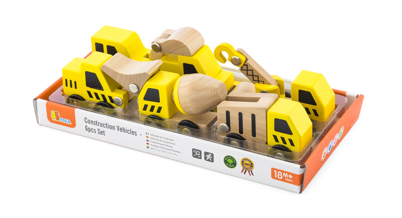 Viga Construction Wooden Cars Set - 6 Piece (7449275433115)