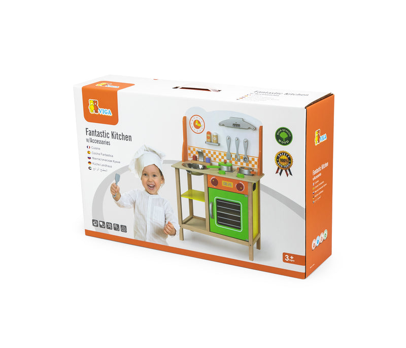 Viga Fantastic Wooden Toy Kitchen W/Accessories (7030232514715)