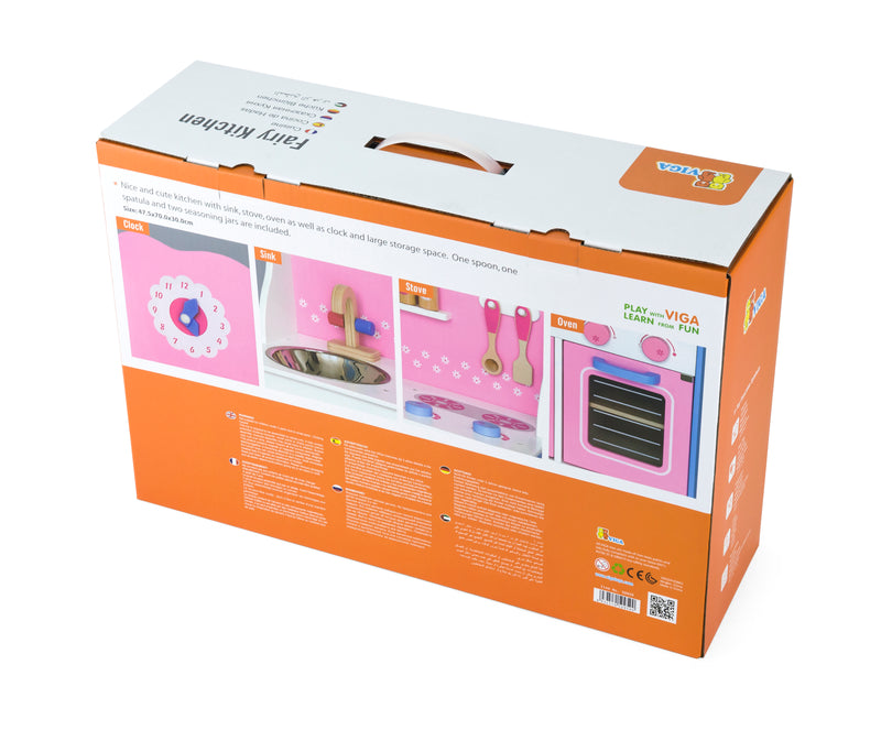 Viga Fairy Wooden Toy Kitchen With Sink Oven Stove & Accessories