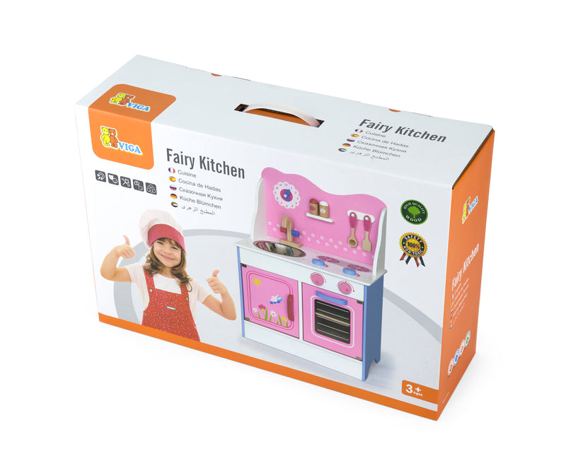 Viga Fairy Wooden Toy Kitchen With Sink Oven Stove & Accessories