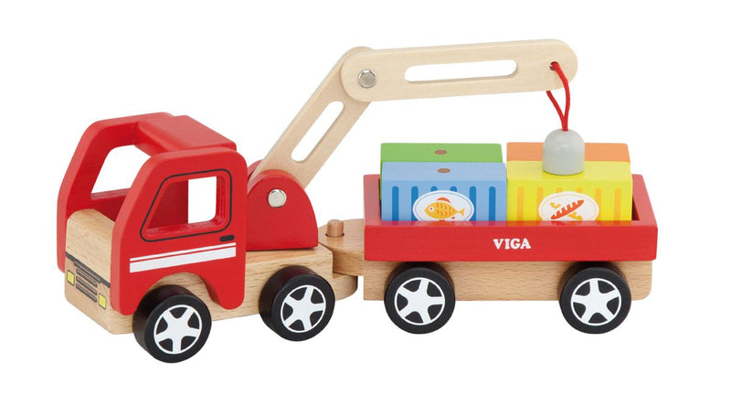 Viga Wooden Crane Truck With Trailer And Magnetic (7030218719387)
