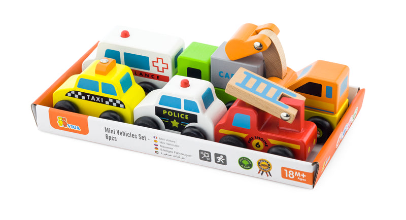 Viga Wooden Cars Set of 6 Toy Cars (7030225961115)