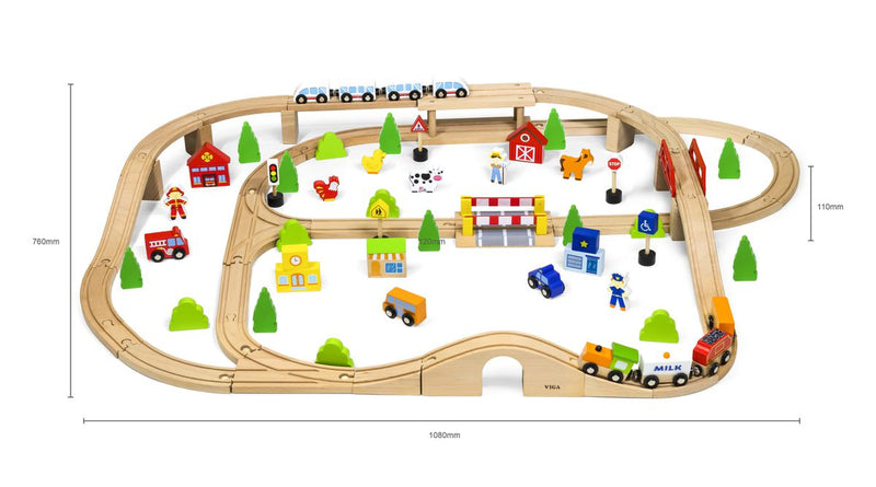 Viga Wooden Train Set with Acessories 90pc