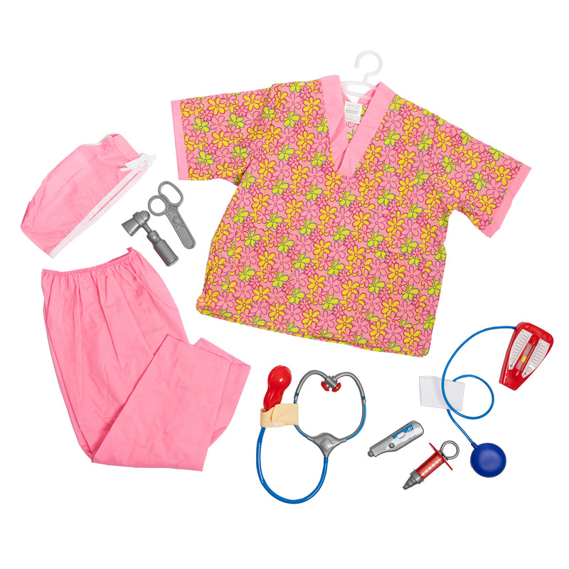 Nurse Role Play Costume Set with Accessories Flower Print