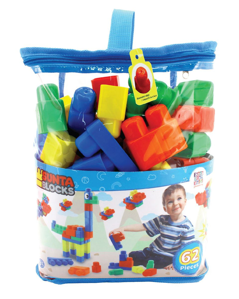 SUNTA Boys Building Blocks Round Edges & Stickers - 62 Pieces In Carry Bag (7273176924315)