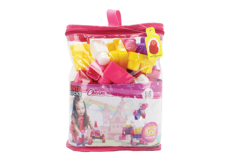 SUNTA Girls Building Blocks Round Edges & Stickers - 62 Pieces In Carry Bag (7273175548059)