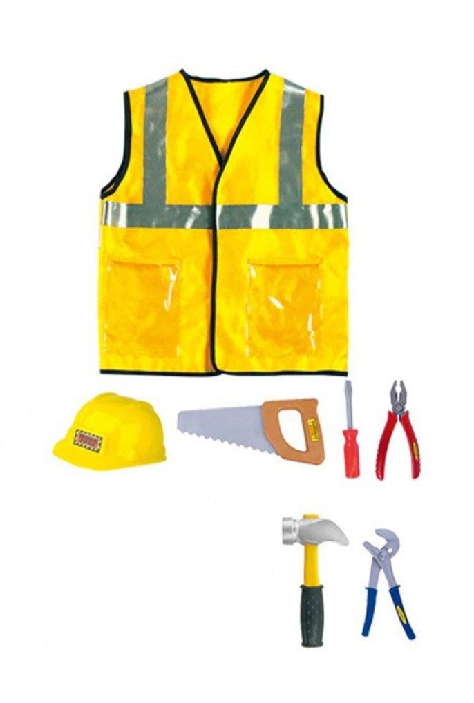 Construction Worker Role Play Costume Set with Tools - Yellow (7273190523035)