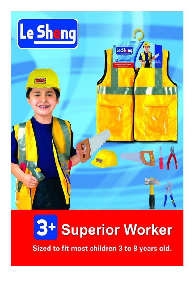 Construction Worker Role Play Costume Set with Tools - Yellow