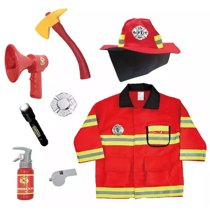 Fireman Costume With Hat Torch Loud Speaker & Accessories