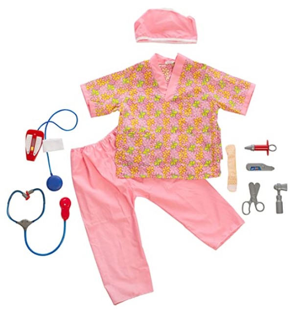 Nurse Role Play Costume Set with Accessories Flower Print (7452668035227)