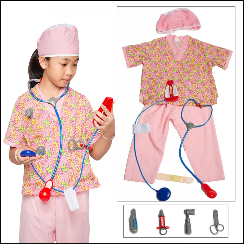 Nurse Role Play Costume Set with Accessories Flower Print (7452668035227)