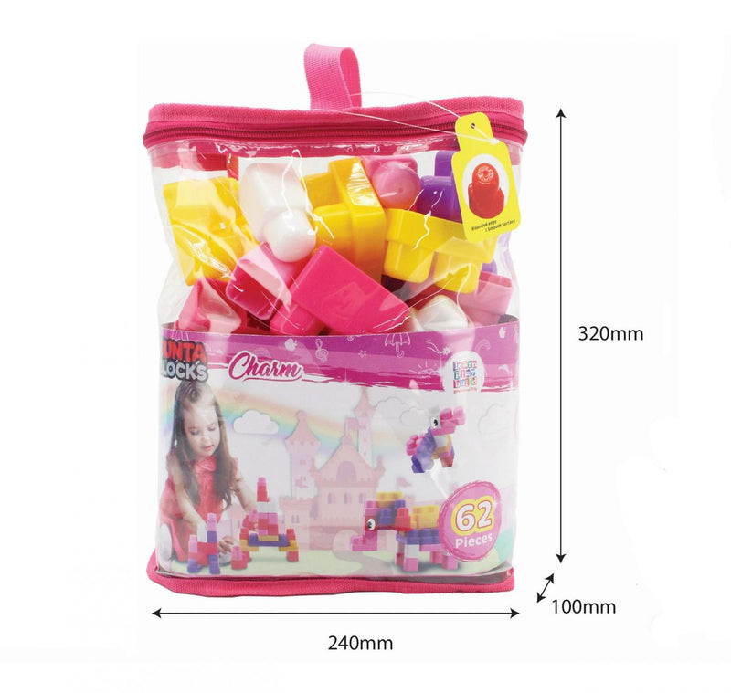 SUNTA Girls Building Blocks Round Edges & Stickers - 62 Pieces In Carry Bag (7273175548059)