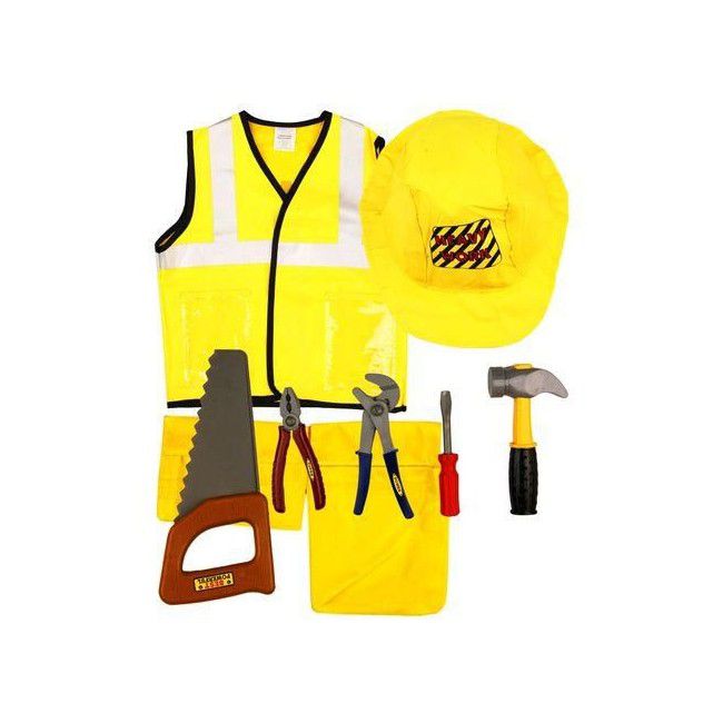 Construction Worker Role Play Costume Set with Tools - Yellow